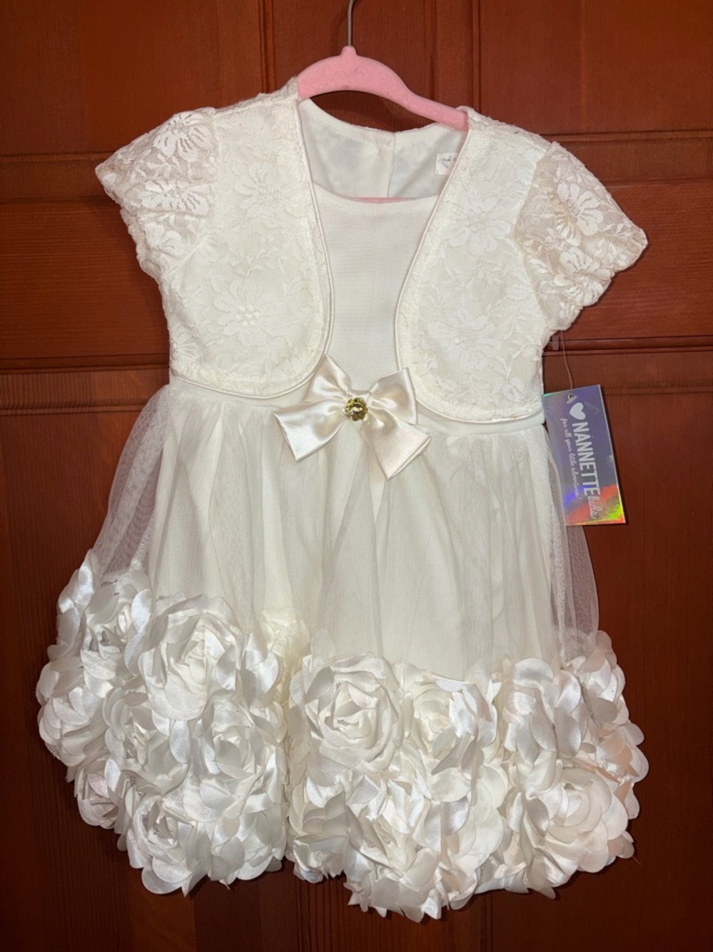 Annette Baby Ivory Floral Rosette Tulle Dress